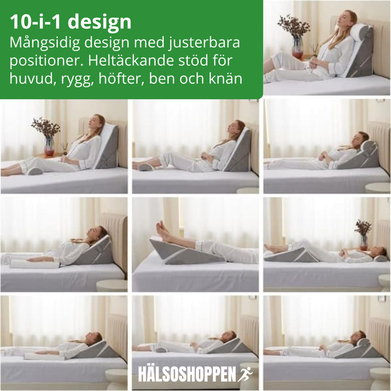 Kilkudde 10-i-1 med Memory Foam – Justerbar Stödkudde för Rygg och Ben