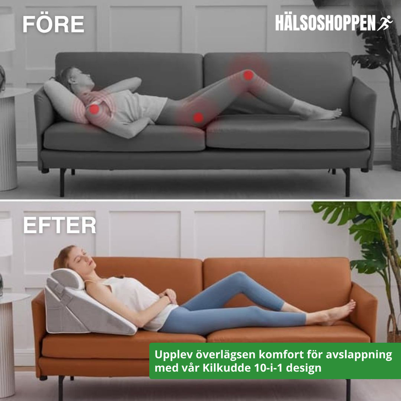 Kilkudde 10-i-1 med Memory Foam – Justerbar Stödkudde för Rygg och Ben