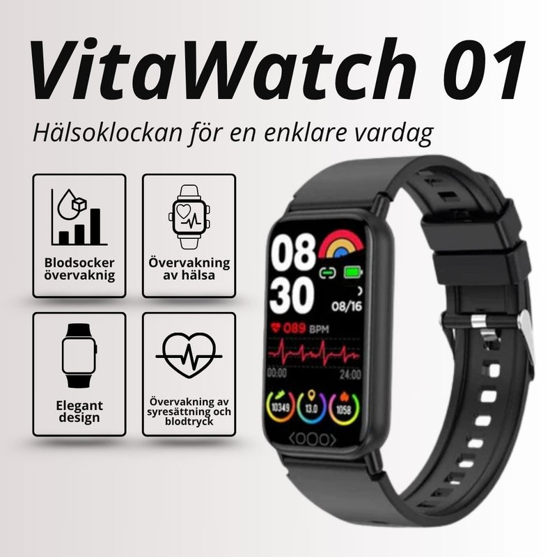 VitaWatch 01 – Smart Hälsoklocka med Blodsockermätning & Puls- och Sömnspårning