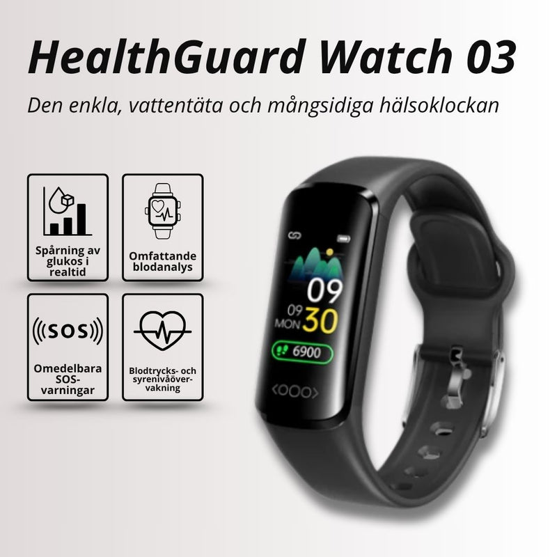 HealthGuard Watch 03 – Hälsoklocka med Puls, Blodtryck & Sportlägen