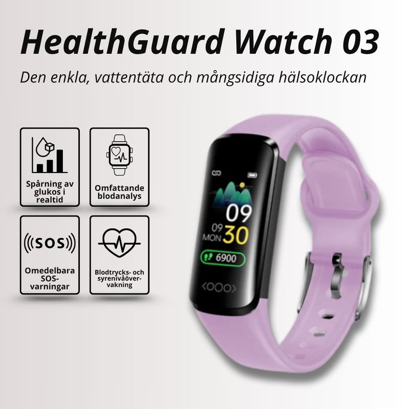HealthGuard Watch 03 – Hälsoklocka med Puls, Blodtryck & Sportlägen
