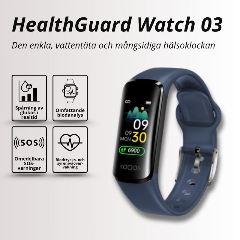 HealthGuard Watch 03 – Hälsoklocka med Puls, Blodtryck & Sportlägen
