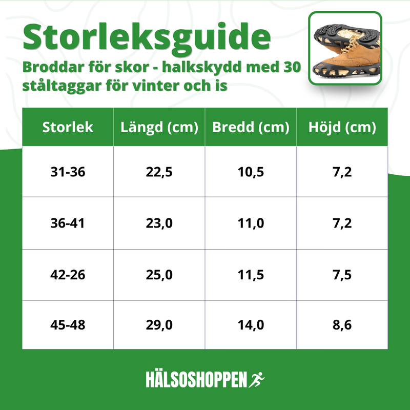 Broddar för Skor – Halkskydd med 30 Ståltaggar för Vinter & Is